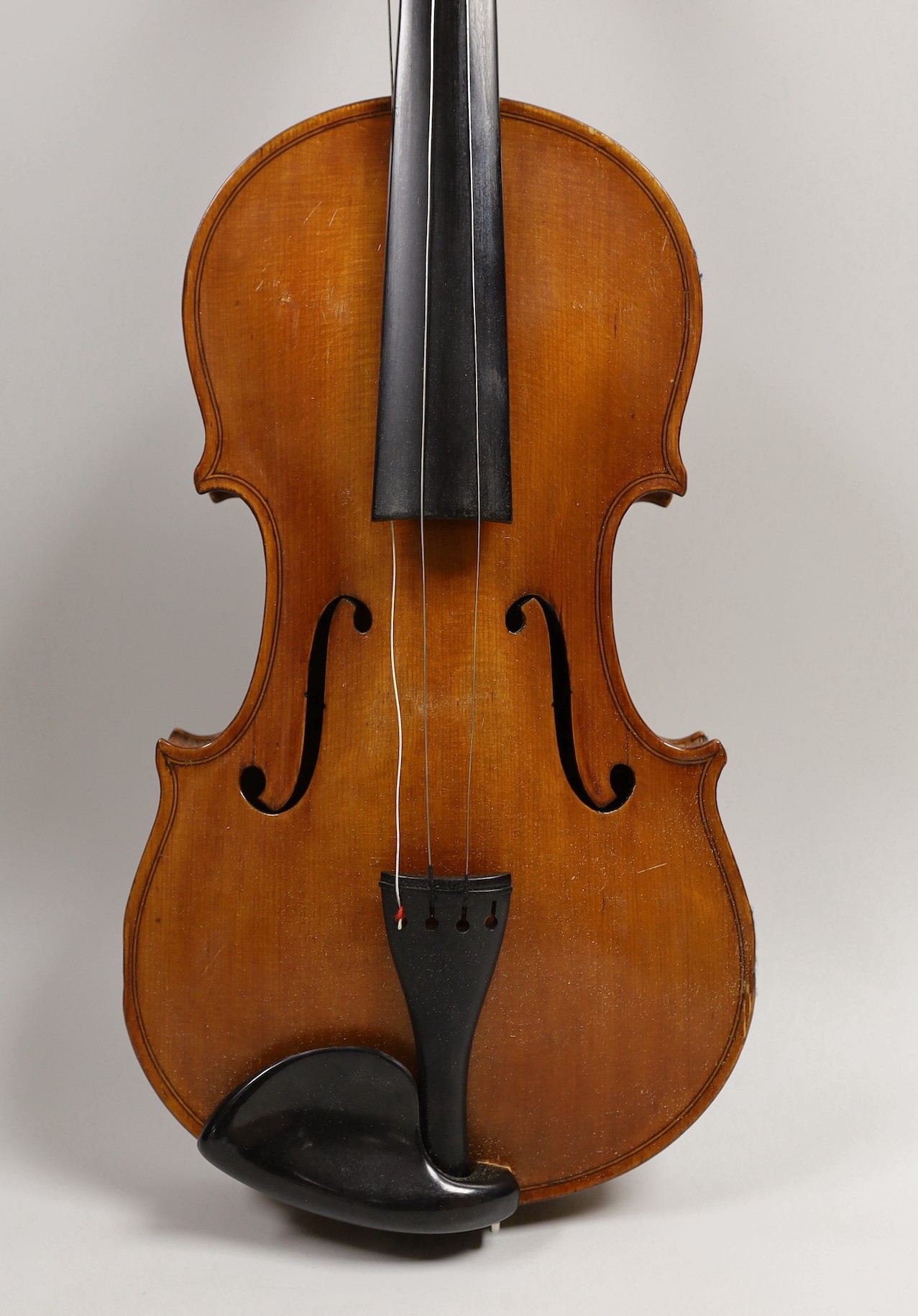 A violin, labelled Luigi Salsedo, with two bows, in case